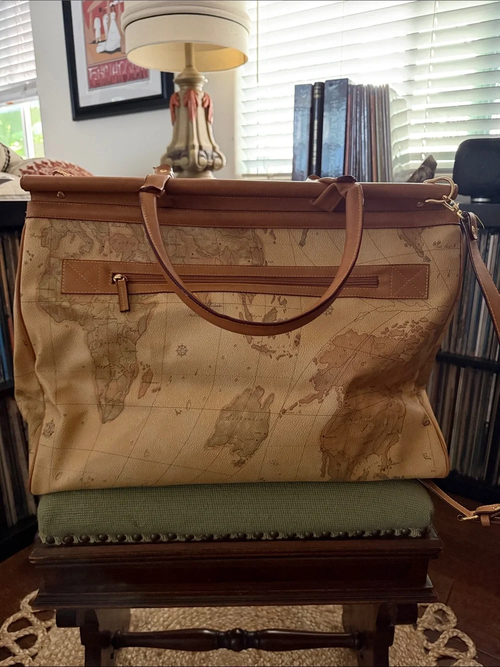 Vintage 90s World Map Weekender Travel Bag Safari Explorer Atlas Carryall